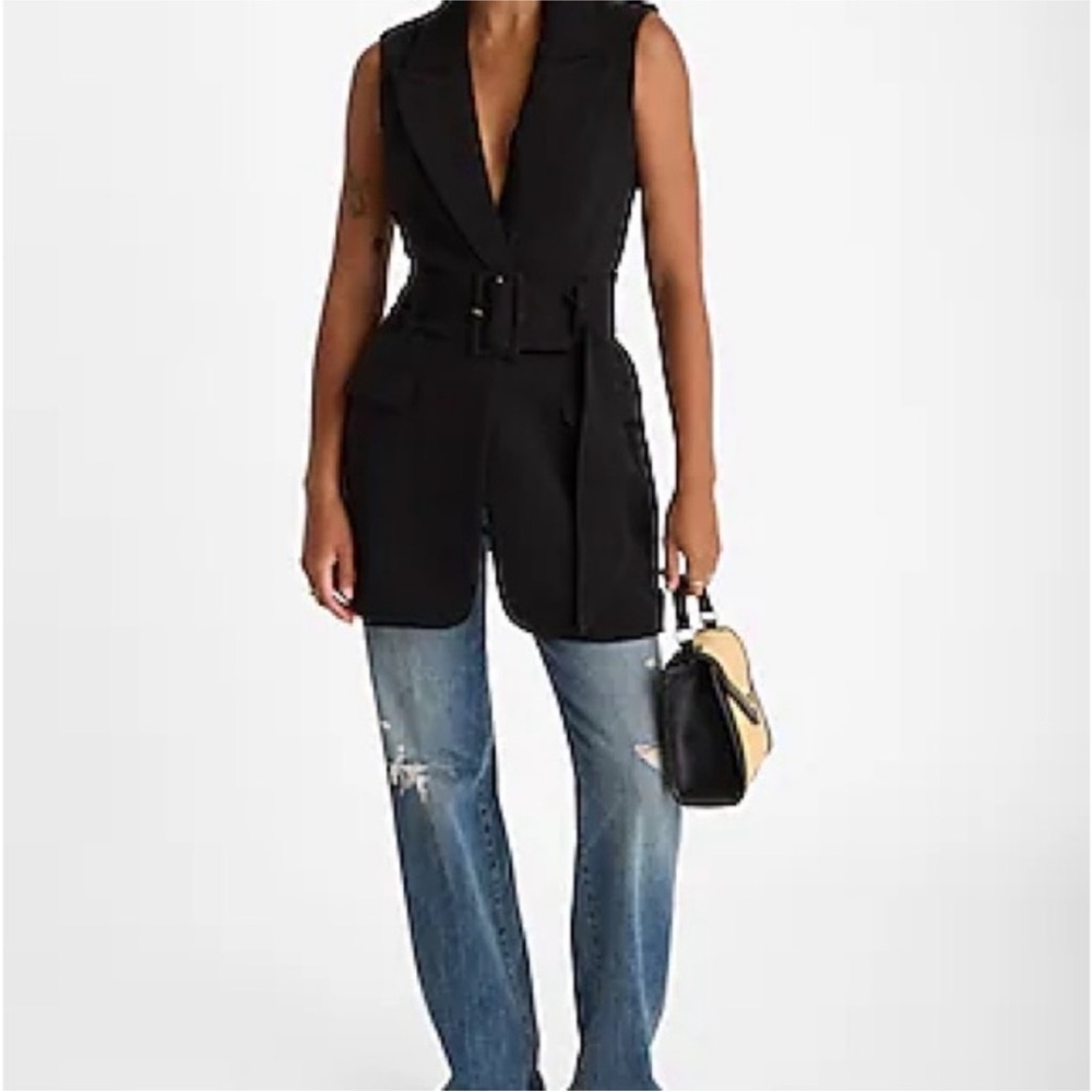 Black Sleeveless Belted Vest